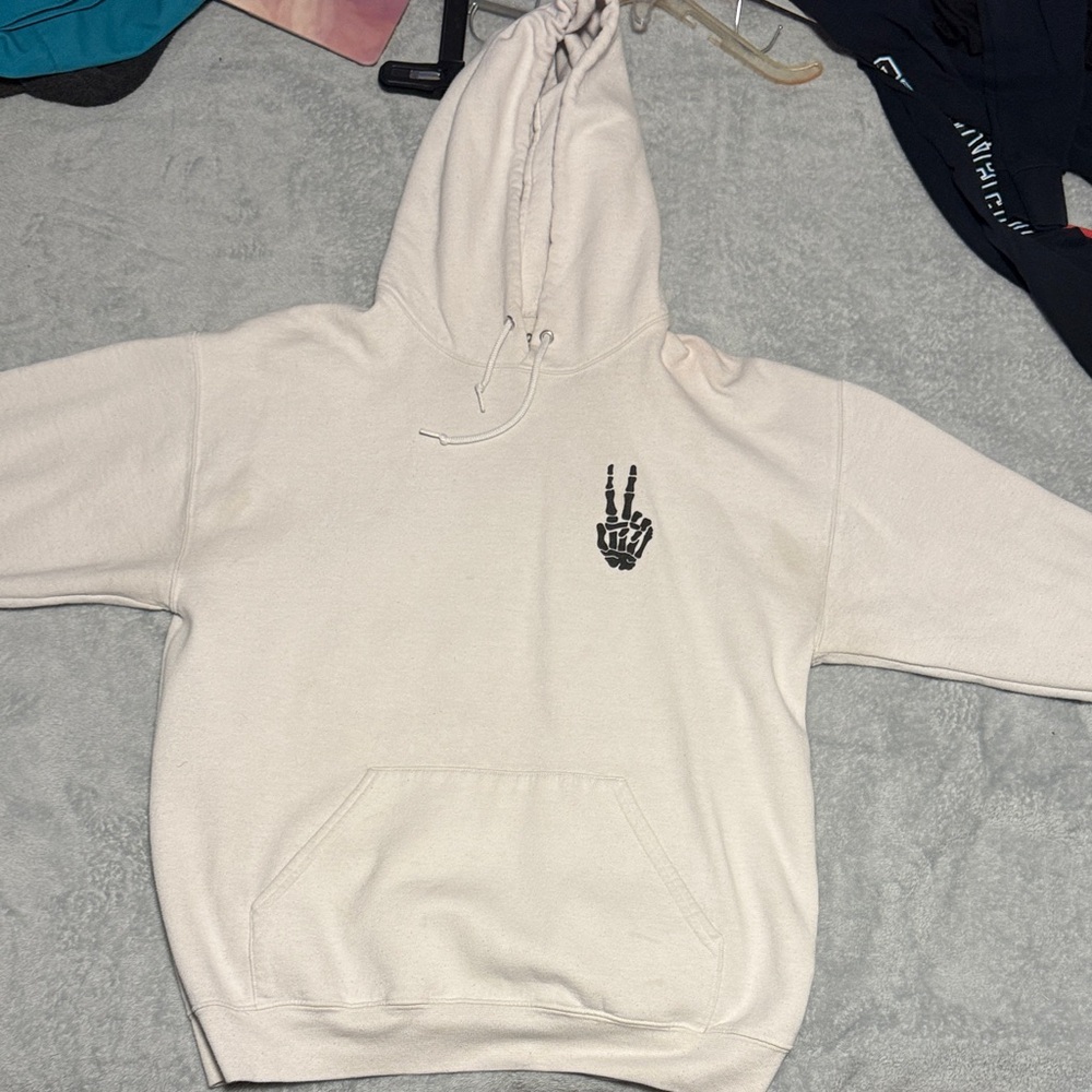 Cream Hoodie with Peace Sign Graphic